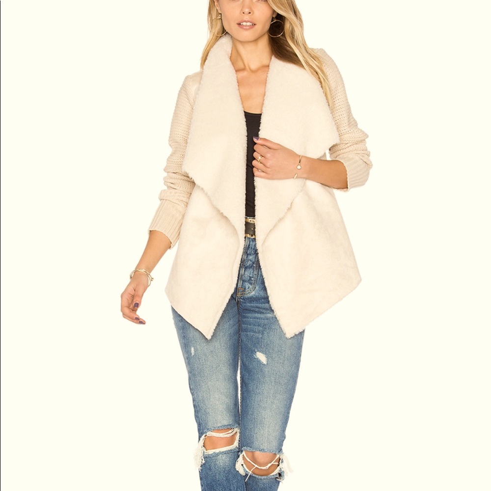 Faux Fur Trimmed Waterfall Sweater Cardigan